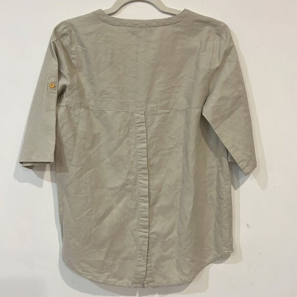 Ellen Tracy Cream Roll Tab Sleeve Linen Tunic Size Small - Picture 11 of 16